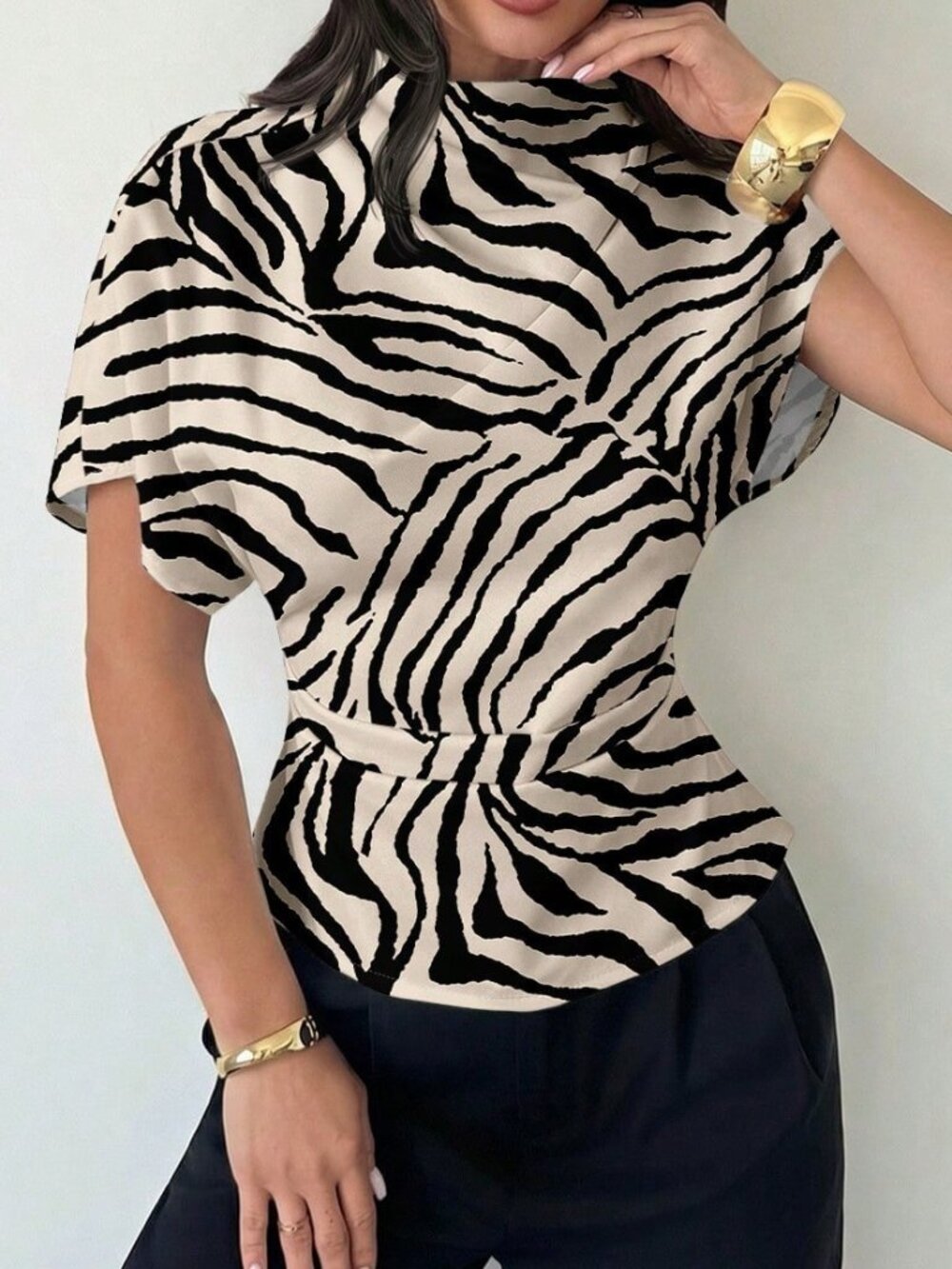 Multicolor Casual Women's Animal Print Collar Slim Fit Blouse - Picture 4 of 7